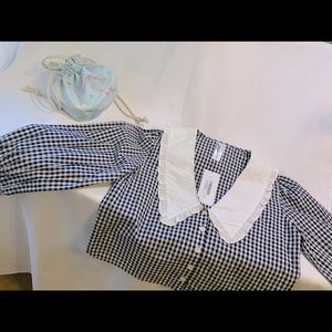 Black And White Gingham Puritan Collar Top